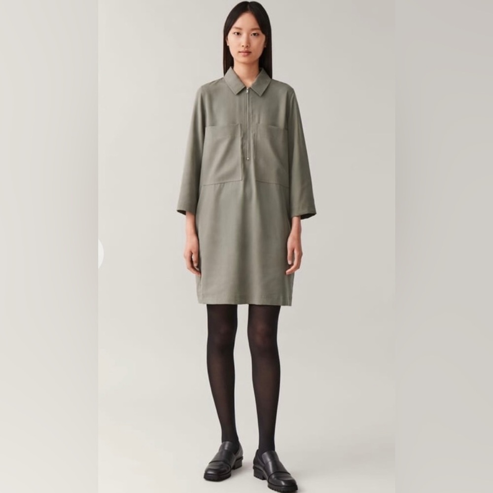 COS Green Utility Zip-Up Shirt dress size 4